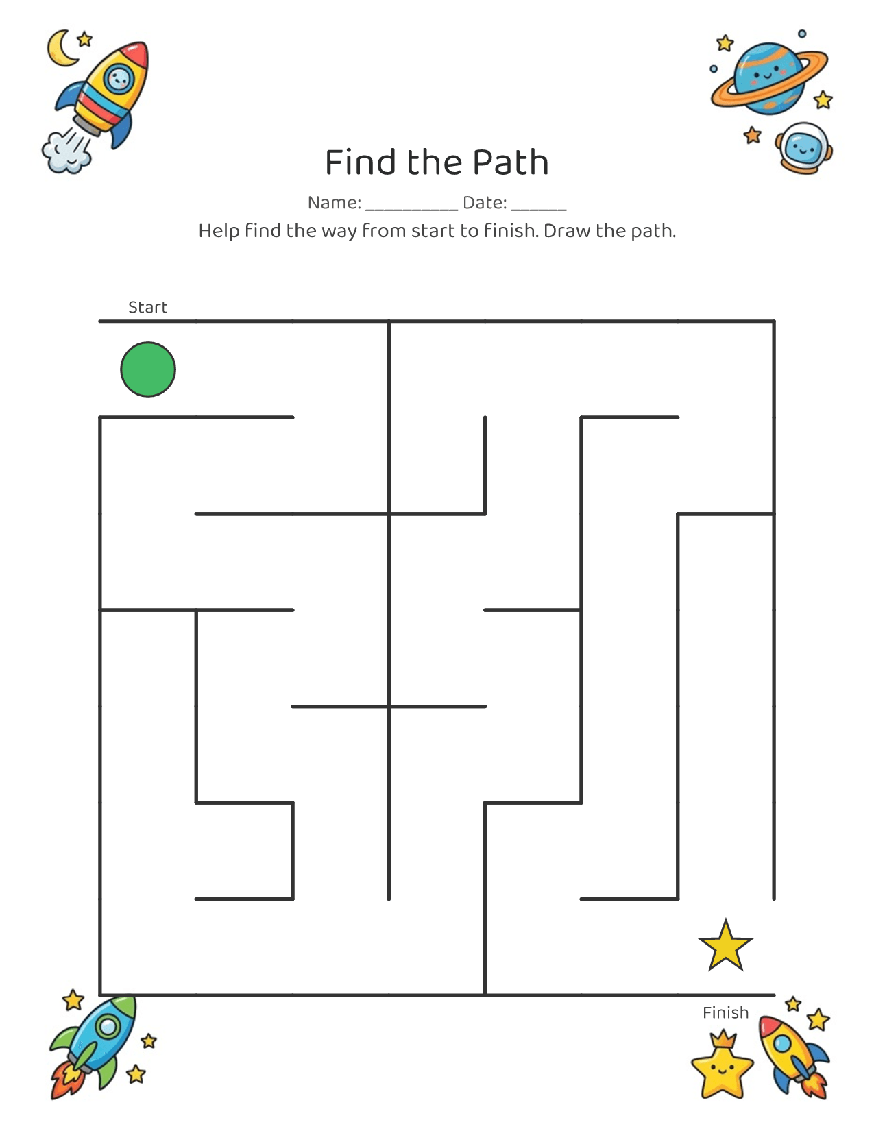 Simple maze worksheet for a toddler